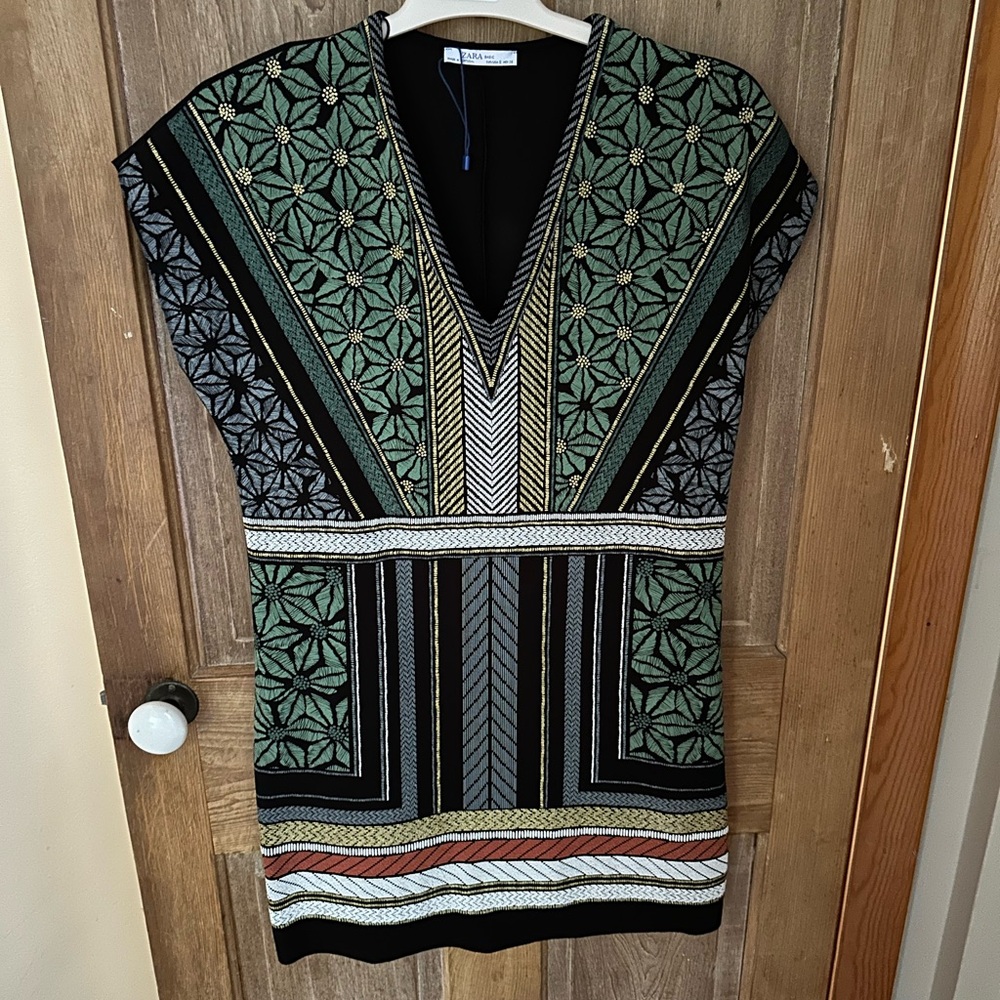 Zara Green and Black Patterned Dress